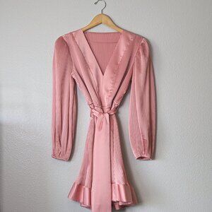 MILLY Sz 4 Liv Belted Pleated Rose Gold Satin Minidress